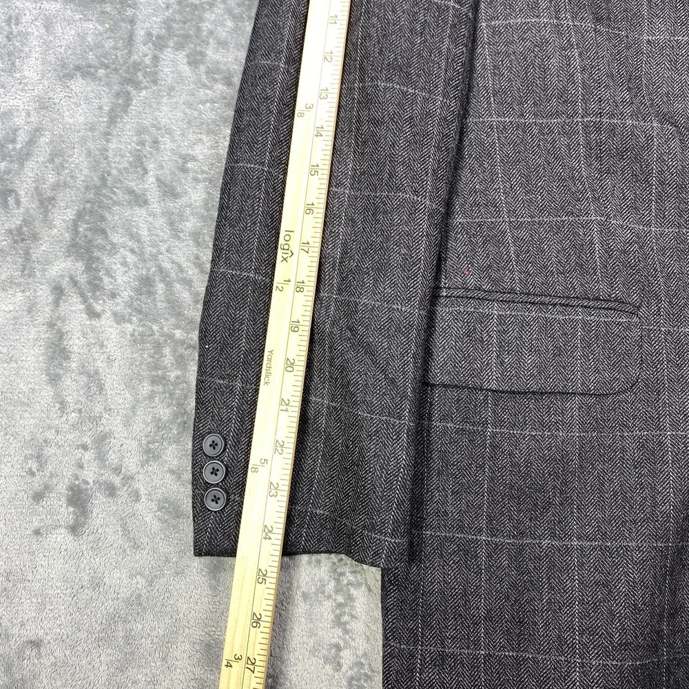 Oleg Cassini Blazer Mens 42R Gray Windowpane Wool Cashmere Blend Suit Jacket